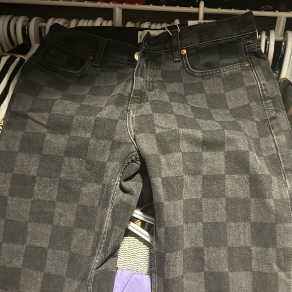 Mango jeans in charcoal black and dark grey checkered print. BNWT - Picture 10 of 11